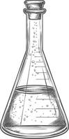 erlenmeyer rör med gravyr stil svart Färg endast vektor