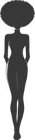 Silhouette Frau mit afro Haar Stil voll Körper schwarz Farbe nur vektor