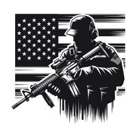 soldater med guns och ryggsäckar silhuett design mall illustration vektor