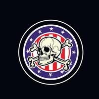 Schädel und Flagge von USA, Grunge.vintage Design T-Shirts vektor