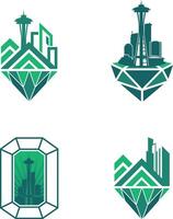 Diamant Stadt Logo Design mit Smaragd Symbol einstellen vektor