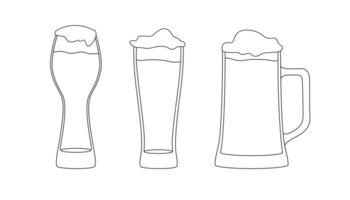 Monochrom Brille von Bier, Handzeichnung Oktoberfest Bier, Bier mit Schaum. vektor