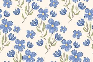 Jahrgang Blumen- Muster nahtlos Blau Blume Motive Rand Hintergrund Rahmen Stickerei. ethnisch Ikat Muster Paisley Design. ditsy Illustration Hand gezeichnet. vektor