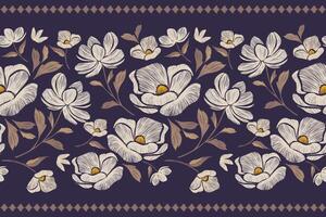 årgång blommig mönster sömlös blå blomma motiv gräns bakgrund ram broderi. etnisk ikat mönster paisley design. ditsy illustration hand ritade. vektor