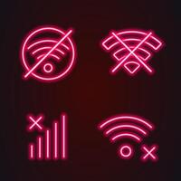Nej wiFi signal, Nej förbindelse, röd neon lysande ikon vektor