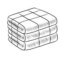 svart och vit kontur teckning av en stack av kök handdukar vektor