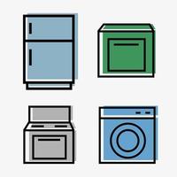 köksmaskiner webb - set med 4 ikoner - kylskåp, tallrik, tvättmaskin, diskmaskin vektor