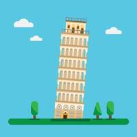 lutande tornet i pisa platt illustration design vektor