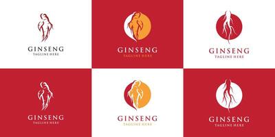 ginseng logotyp ört- växt naturlig ört- medicin ginseng ört- ikon bunt premie vektor