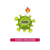 Bakteri-Virus-Bombe, Symbol für Corona-Virus-Epidemie isoliert in flacher Illustration Vektor weißer Hintergrund Cartoon