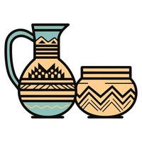 en ikon skildrar ett antik lergods burk och en traditionell pott, idealisk för illustrerar historisk teman eller kulturell artefakter. vektor