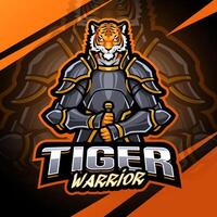 Tiger Krieger Esport Maskottchen Logo Design vektor