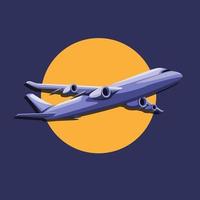 Flugzeugflug mit Sonnenlogo-Symbolkonzept im Karikaturillustrationsvektor vektor