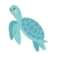 süß Schildkröte. Illustration von ein Meer Schildkröte. Meer Tier. Kinder- Illustration im eben Stil. unter Wasser Leben. Weiß isoliert Hintergrund. vektor