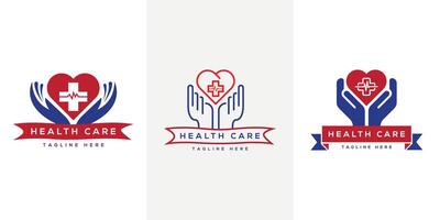 hälsa vård kreativ modern logotyp design hand hjärta Betygsätta medicinsk tecken vektor