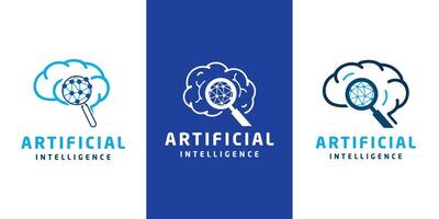 künstlich Intelligenz kreativ Gehirn Knoten suchen Technologie Logo Design vektor