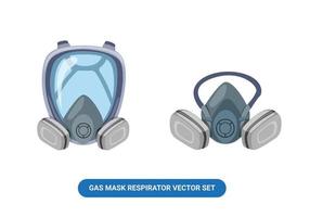 masker gas respirator arbetskläder i hel ansikte och halv ansikte vektor set tecknad illustration isolerade i vit bakgrund