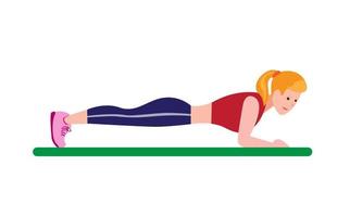 kvinnor gör planka träning abs träning, tjej träning fitness i gym eller hem tecknad platt illustration vektor