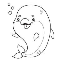 Gliederung süß Delfin. glücklich Karikatur kawaii Tier. Linie Zeichnung, Färbung Buch. unter Wasser Welt. Kinder Sammlung. vektor