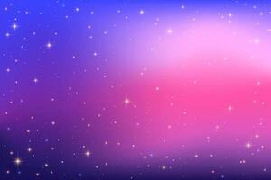 Gradient lila Himmel Hintergrund. Rosa Nacht Raum mit Sterne und funkelt. dunkel Galaxis. Fantasie kosmisch beschwingt Farbe Universum. Flüssigkeit irisierend äußere Raum mit funkeln Textur. vektor