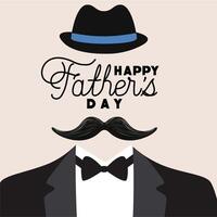 glücklich Väter Tag Karte mit ein Mann im ein passen und Hut vektor