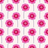 Zinnie Rosa Blume, nahtlos Muster. Sommer- Blumen- Illustration, Beige Hintergrund. hell Frühling botanisch drucken, modern Stil Design vektor
