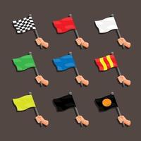 racing flagga med handen, marshall instruktion symboluppsättning tecknad illustration vektor