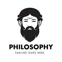 silhuett logotyp design för en enkel platt huvud och ansikte av en person gammal kinesisk filosof vektor