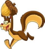 glücklich Eichhörnchen Karikatur Maskottchen Charakter Laufen mit Eichel vektor