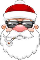 Schlecht Santa claus Gesicht Porträt Karikatur Charakter mit Sonnenbrille Rauchen Zigarette vektor