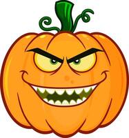 böse Halloween Kürbis Karikatur Emoji Gesicht Charakter mit wütend Ausdruck vektor