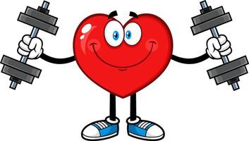 leende röd hjärta tecknad serie karaktär Träning med hantlar vektor