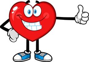 leende röd hjärta tecknad serie karaktär som visar tummen upp vektor