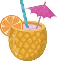 ananas alkoholhaltig cocktail med sugrör, paraply och orange. illustration. alkoholhaltig drycker är tillgängliga i de bar meny. strand högtider, sommar högtider, fest, Kafé bar, semestrar. illustration vektor