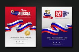 einstellen Poster Design Russland glücklich Unabhängigkeit Tag Hintergrund Vorlage vektor
