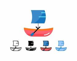 Segelboot Symbol mit Paddelset 5 Symbole, Linie Umriss, Glyphe, gefüllt Linie, flach Farbe und Blau Farbe. editierbar Schlaganfälle und Pixel perfekt.kann Sein benutzt zum Digital Produkte, Drucke usw. vektor