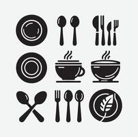 elegant Teller und Löffel Silhouette einstellen perfekt zum kulinarisch Designs und Küche vektor