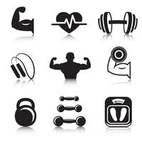 Fitness bodybuilding sport ikoner uppsättning vektor