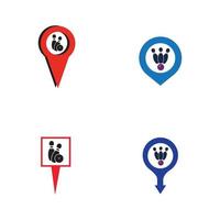 bowling karta punkt koncept logotyp, ikoner och symbol. bowlingklot och pin vektorillustration. vektor