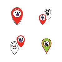 Bowling Map Point Konzept Logo, Symbole und Symbol. Bowlingkugel und Pin-Vektor-Illustration. vektor