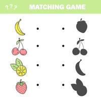 Matching-Spiel. Finden Sie den richtigen Schatten von Beeren und Früchten. Spiel für Kinder vektor