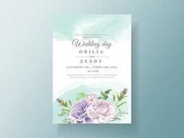 elegante blume und blätter aquarell hochzeitseinladungsschablone vektor