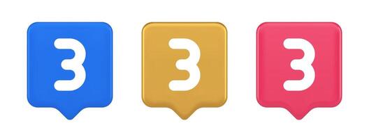 drei Nummer Taste Internet Kommunikation SMS Botschaft Charakter 3d realistisch Rede Blase Symbol vektor