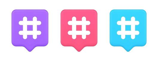 Hashtag Taste Sozial Netzwerk Medien Kommunikation Symbol Internet Botschaft Schlüssel 3d Rede Blase Symbol vektor