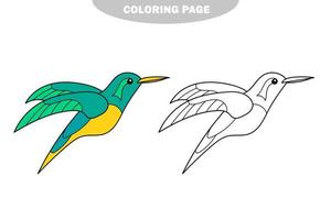 enkel målarbok. med rolig liten kolibri. pedagogiskt barnspel vektor