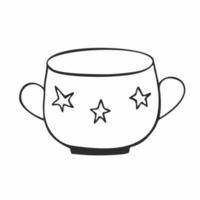 eine breite Zuckerdose mit einem Sternmuster auf weißem Hintergrund. Tasse für Tee-, Kaffee- und Teezeremonie. Vektorkonturillustration des Gekritzels eines Kindes. Logo eines Cafés, Restaurants oder einer Bar vektor