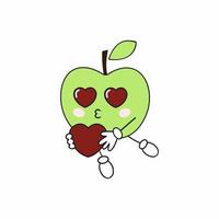 ein liebevoller Apfel hält ein Herz in seinen Händen. lustiger Frucht-Smiley mit Emotionen. Cartoon-Illustration für Kinder für das Internet, soziale Netzwerke und Apps. vektor