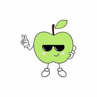lustiger Apfel mit Brille. lustiger Smiley auf weißem Hintergrund. Vektor-Cartoon-Figur. Obst und Gemüse mit Augen. vektor