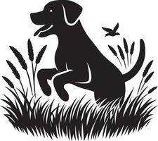 Hund im das Gras, Natur schwarz Farbe Silhouette vektor