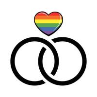 söt enkel HBTQ symbol med ringar och regnbåge hjärta. stolthet månad symbol vektor